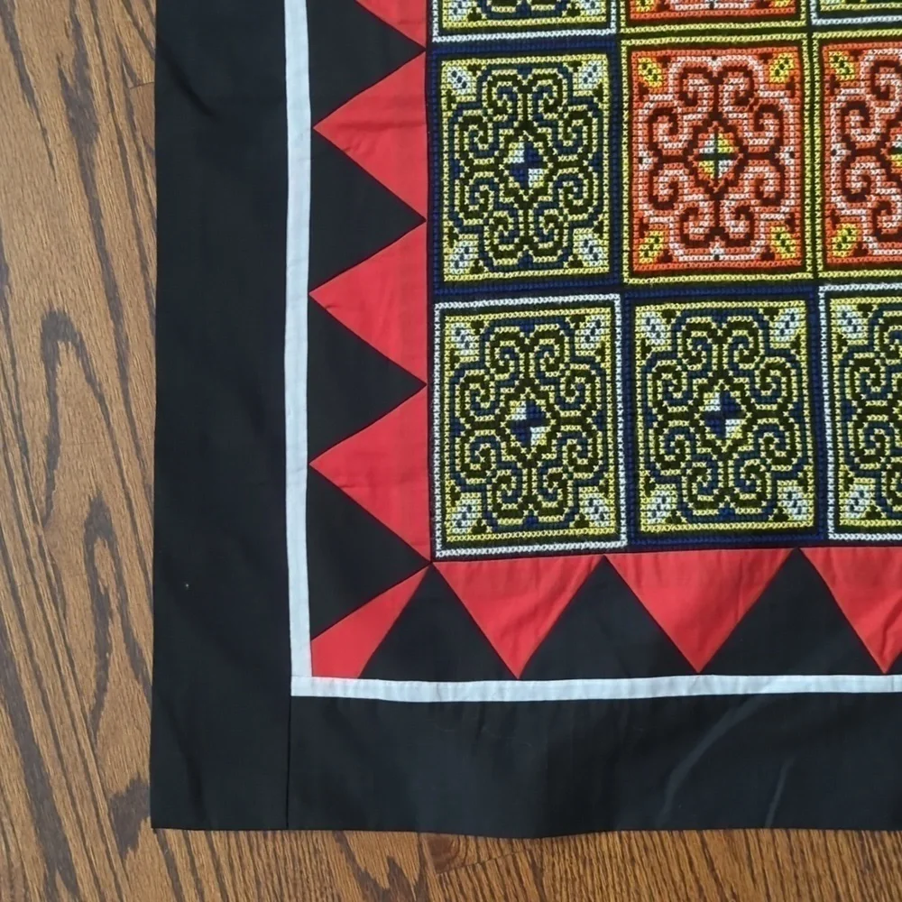 Hand made needlepoint colorful black/ red/yellow Exquisite Luxury quilt runner